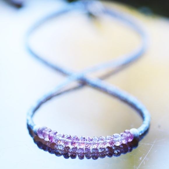 Labradorite, Pink Topaz Wrap Bracelet Convertible Necklace 14k White Gold - Picture 7 of 9